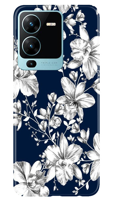 White flowers Blue Background Mobile Back Case for Vivo V25 Pro 5G (Design - 14) White flowers Blue Background Case for Vivo V25 Pro 5G