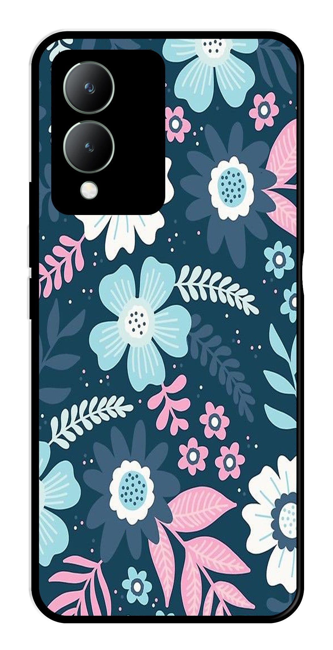 Flower Leaves Design Metal Mobile Case for Vivo Y17s (Design No -50)