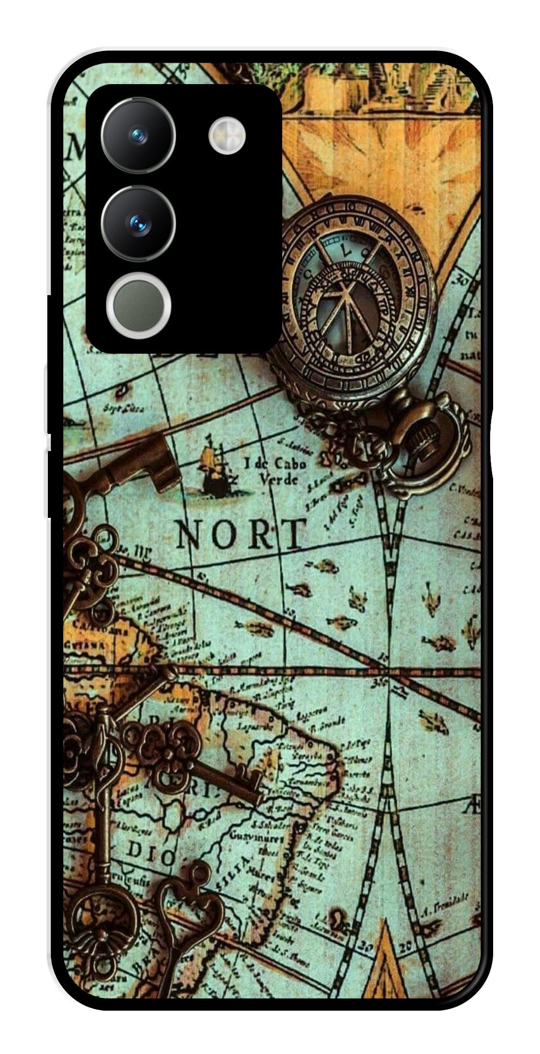 Map Design Metal Mobile Case for Vivo Y200 (Design No -54)