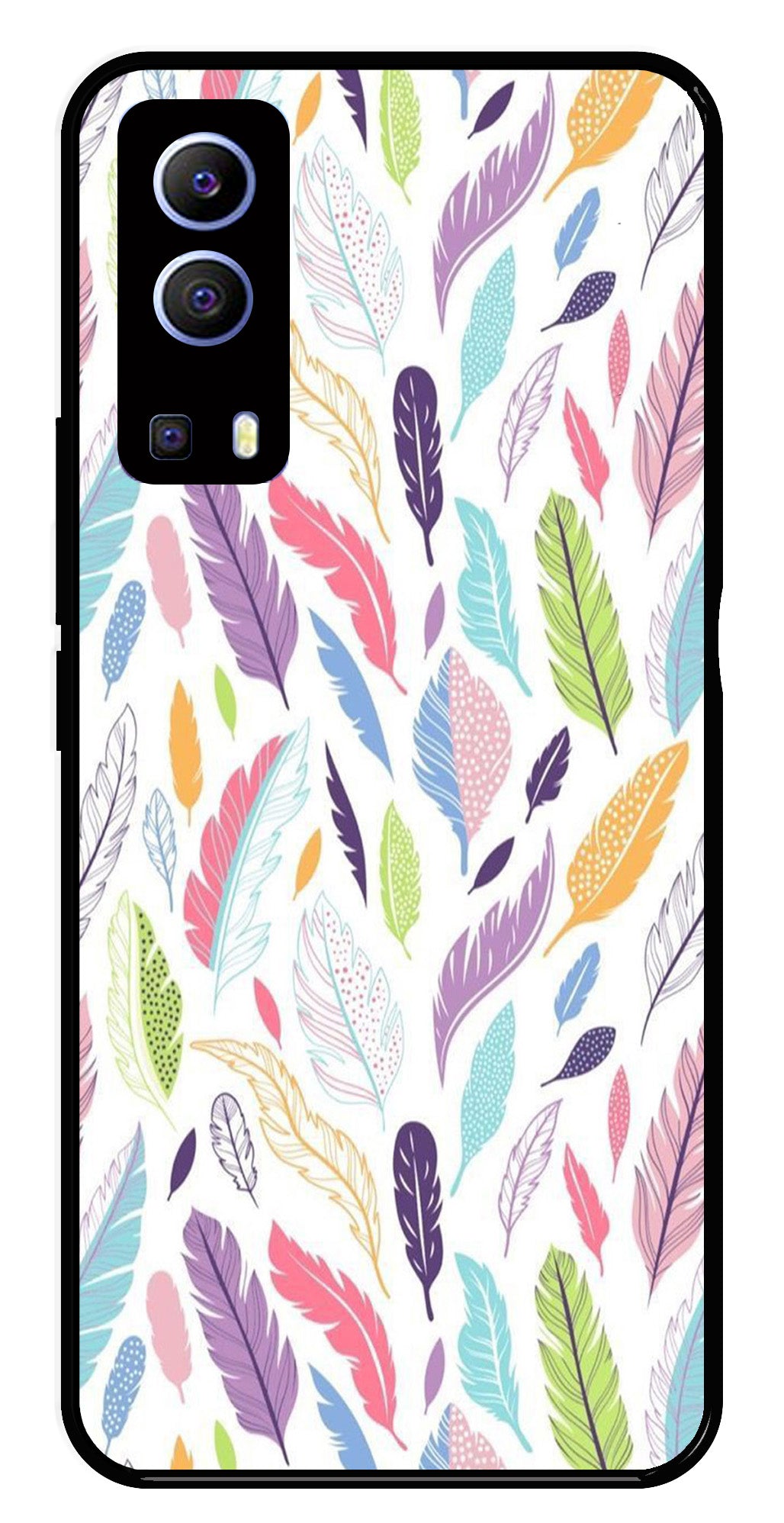 Colorful Feathers Metal Mobile Case for Vivo Y72 5G Colorful Feathers Metal Mobile Case for Vivo Y72 5G (Design No -06)