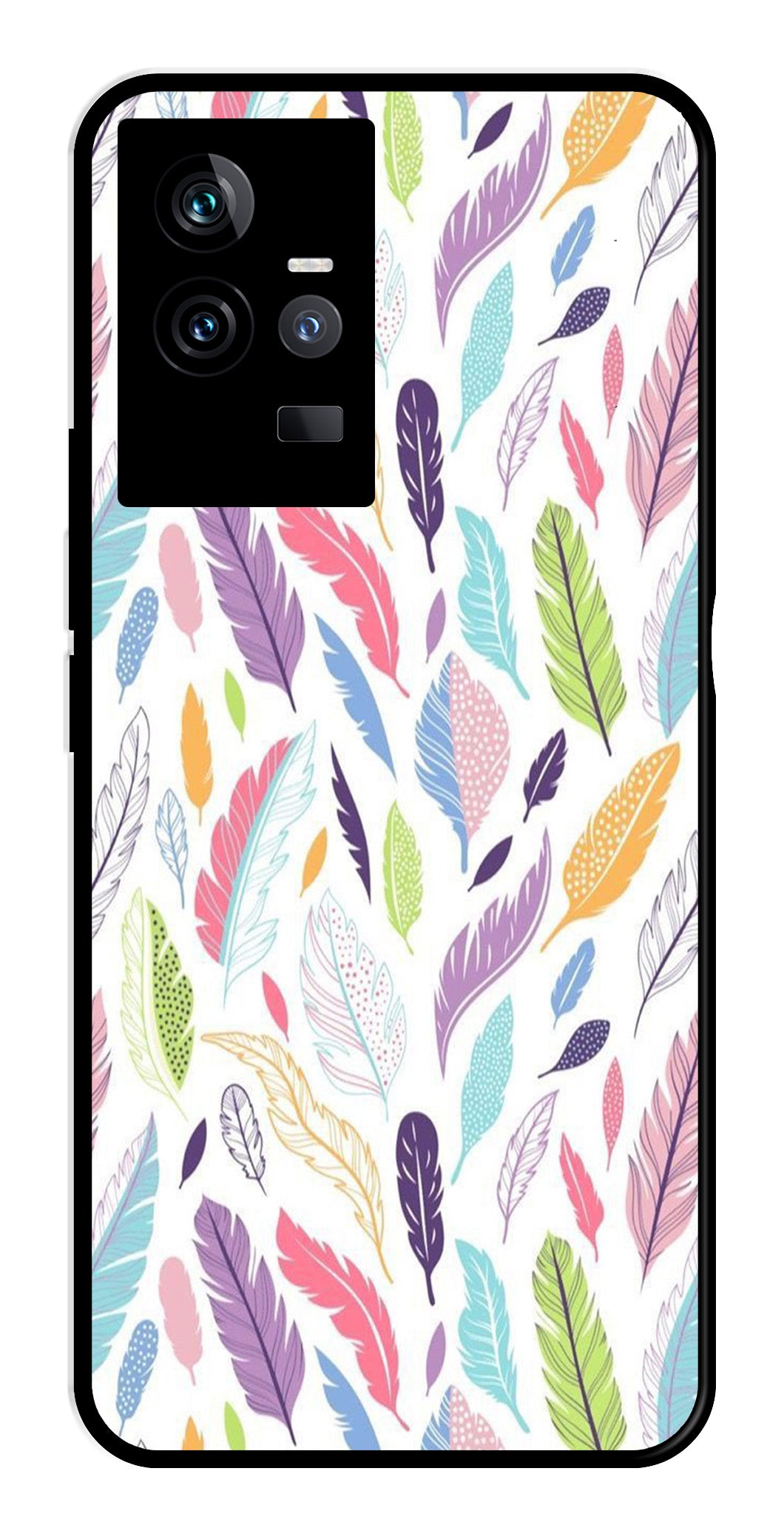 Colorful Feathers Metal Mobile Case for IQOO 11 5G Colorful Feathers Metal Mobile Case for IQOO 11 5G (Design No -06)
