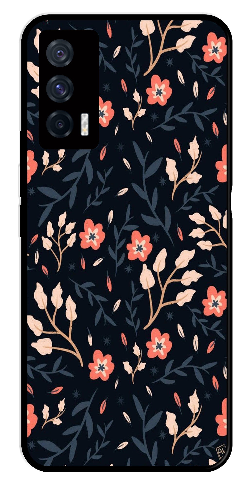Floral Pattern Metal Mobile Case for iQOO 7 5G (Design No -10)
