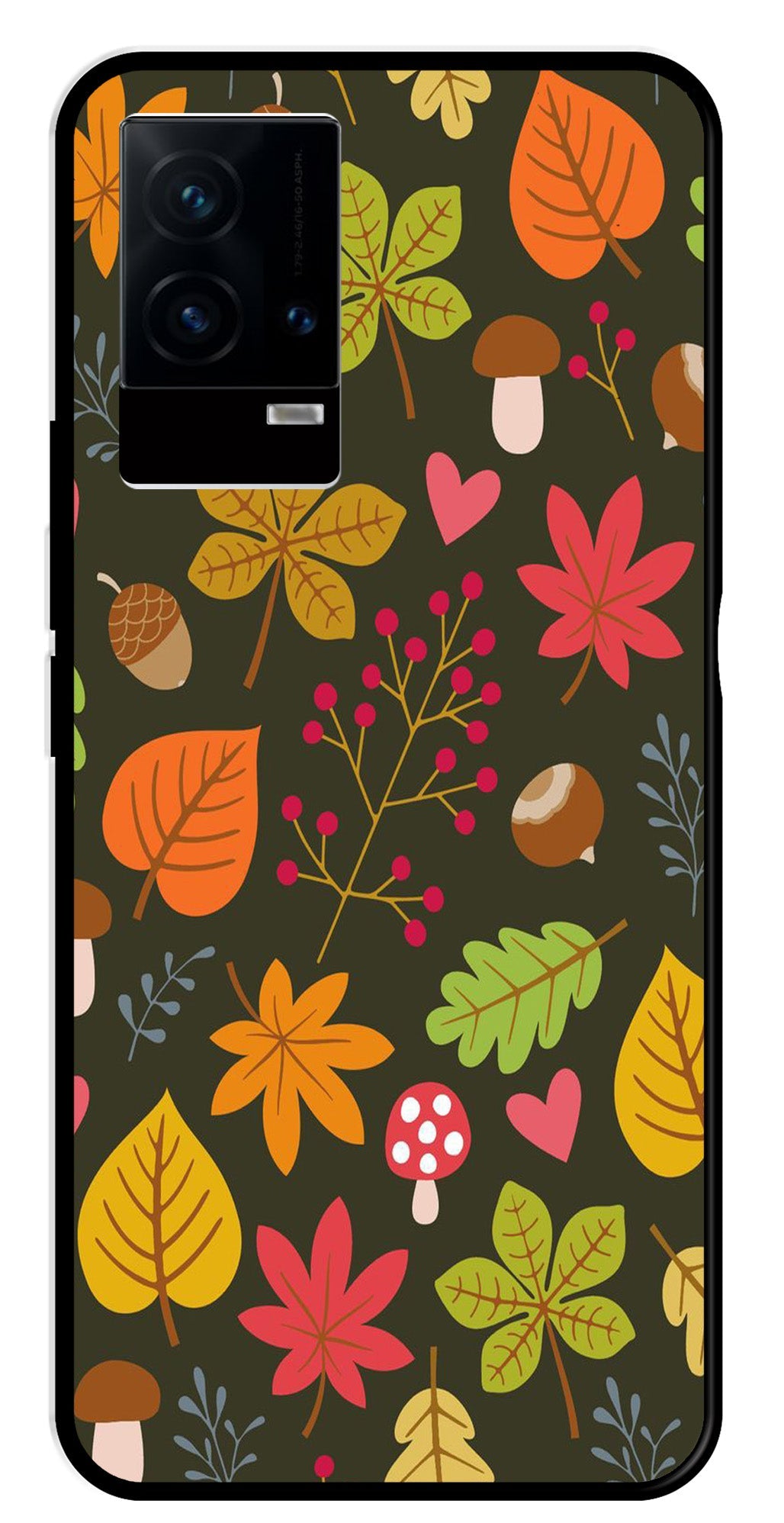 Leaves Design Metal Mobile Case for iQOO 9 5G (Design No -51)