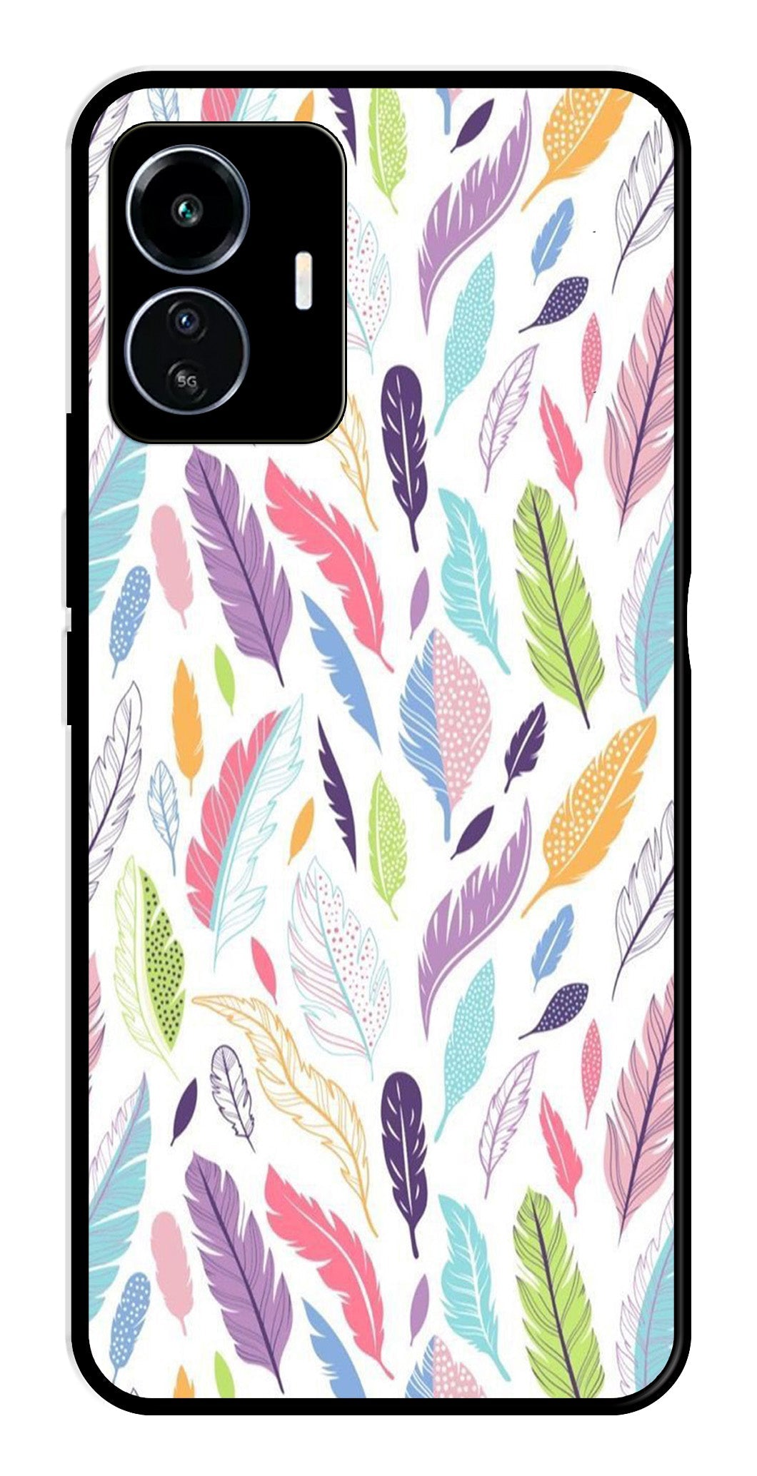 Colorful Feathers Metal Mobile Case for iQOO Z6 Lite Colorful Feathers Metal Mobile Case for iQOO Z6 Lite (Design No -06)