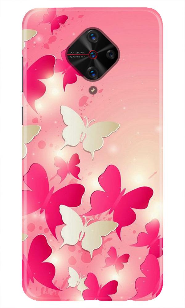 White Pick Butterflies Mobile Back Case for Vivo S1 Pro (Design - 28) White Pick Butterflies Case for Vivo S1 Pro