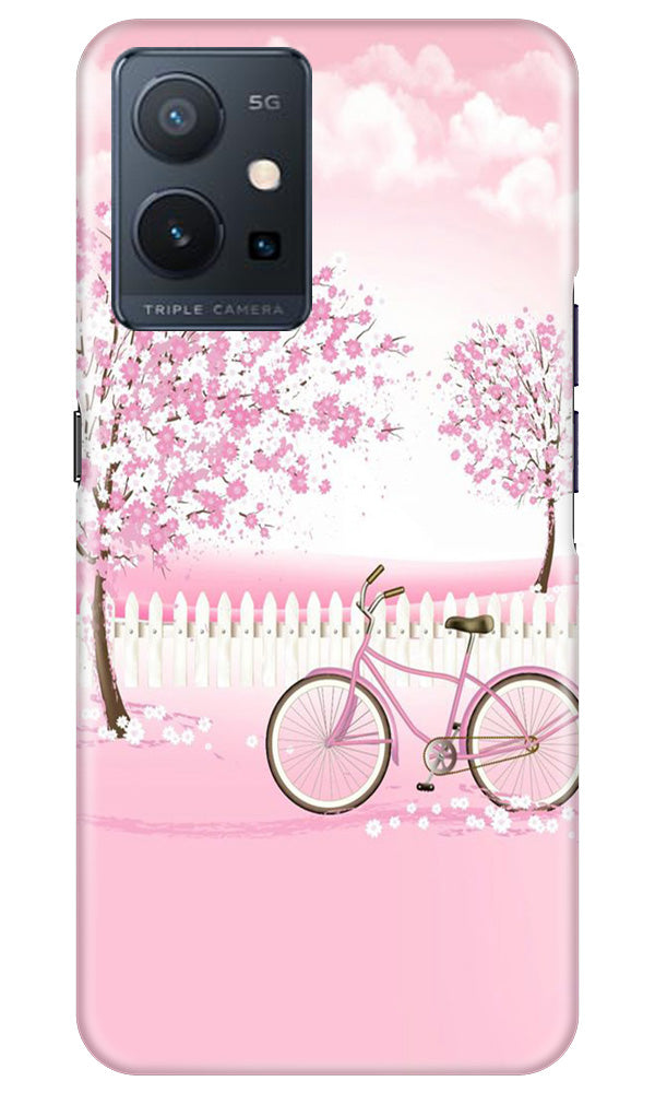 Pink Flowers Cycle Mobile Back Case for Vivo Y75 5G / Vivo T1 5G (Design - 102) Pink Flowers Cycle Case for Vivo Y75 5G / Vivo T1 5G (Design - 102)