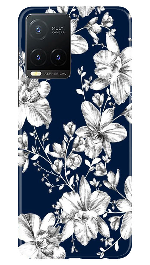 White flowers Blue Background Mobile Back Case for Vivo T1X (Design - 14) White flowers Blue Background Case for Vivo T1X