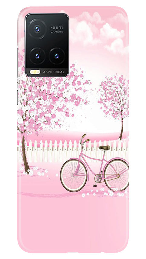 Pink Flowers Cycle Mobile Back Case for Vivo T1X (Design - 102) Pink Flowers Cycle Case for Vivo T1X (Design - 102)