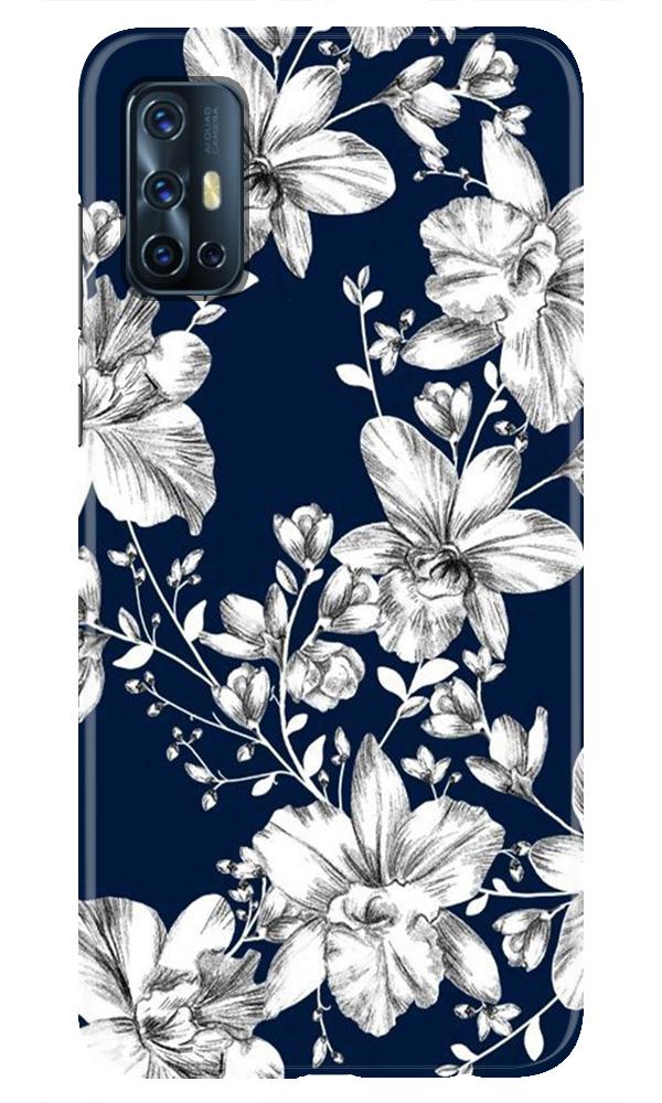 White flowers Blue Background Mobile Back Case for Vivo V17 (Design - 14) White flowers Blue Background Case for Vivo V17