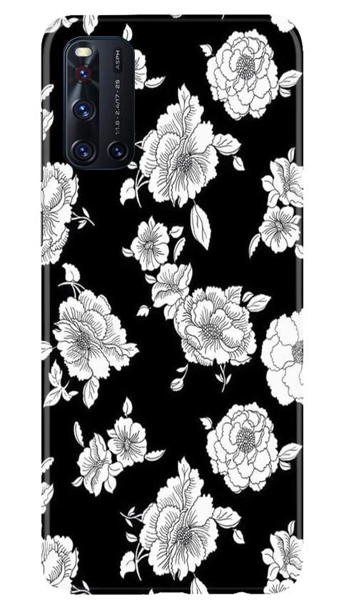White flowers Black Background Mobile Back Case for Vivo V19 (Design - 9) White flowers Black Background Case for Vivo V19