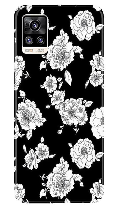 White flowers Black Background Mobile Back Case for Vivo V20 (Design - 9) White flowers Black Background Case for Vivo V20