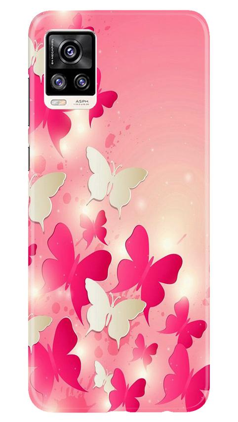 White Pick Butterflies Mobile Back Case for Vivo V20 Pro (Design - 28) White Pick Butterflies Case for Vivo V20 Pro