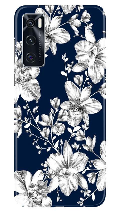 White flowers Blue Background Mobile Back Case for Vivo V20 SE (Design - 14) White flowers Blue Background Case for Vivo V20 SE