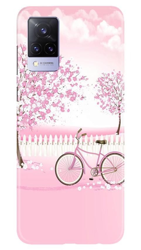 Pink Flowers Cycle Mobile Back Case for Vivo V21 5G (Design - 102) Pink Flowers Cycle Case for Vivo V21 5G (Design - 102)