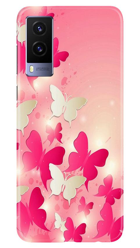 White Pick Butterflies Mobile Back Case for Vivo V21e 5G (Design - 28) White Pick Butterflies Case for Vivo V21e 5G