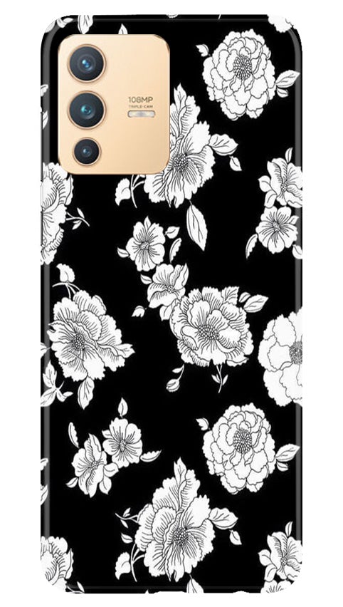 White flowers Black Background Mobile Back Case for Vivo V23 5G (Design - 9) White flowers Black Background Case for Vivo V23 5G