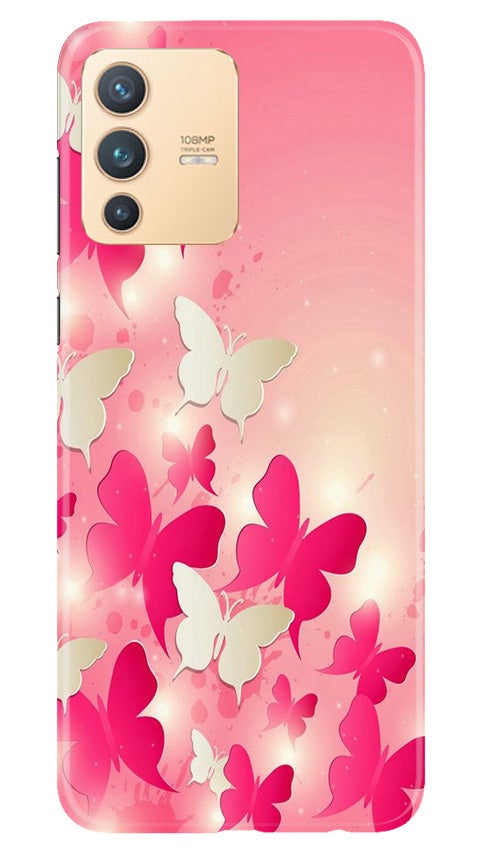 White Pick Butterflies Mobile Back Case for Vivo V23 5G (Design - 28) White Pick Butterflies Case for Vivo V23 5G