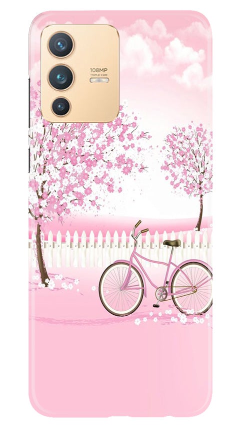 Pink Flowers Cycle Mobile Back Case for Vivo V23 Pro (Design - 102) Pink Flowers Cycle Case for Vivo V23 Pro (Design - 102)