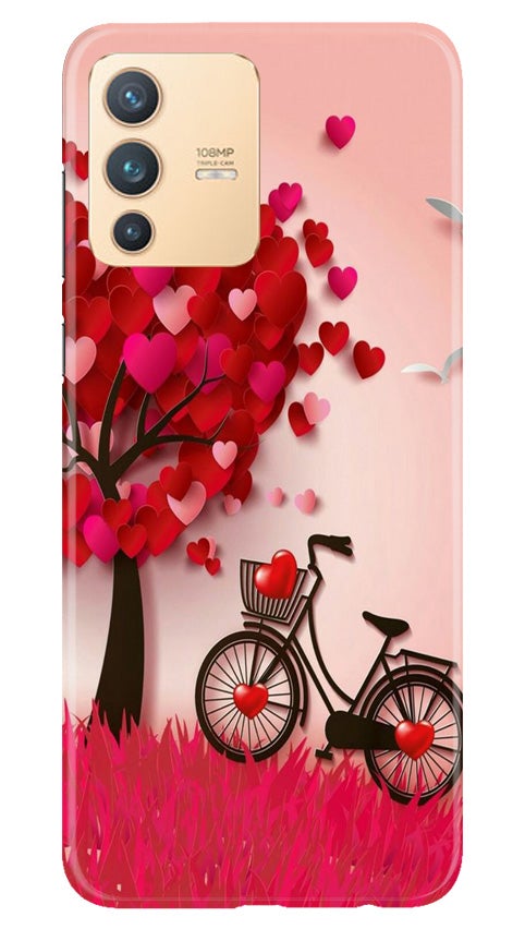 Red Heart Cycle Mobile Back Case for Vivo V23 5G (Design - 222) Red Heart Cycle Case for Vivo V23 5G (Design No. 222)