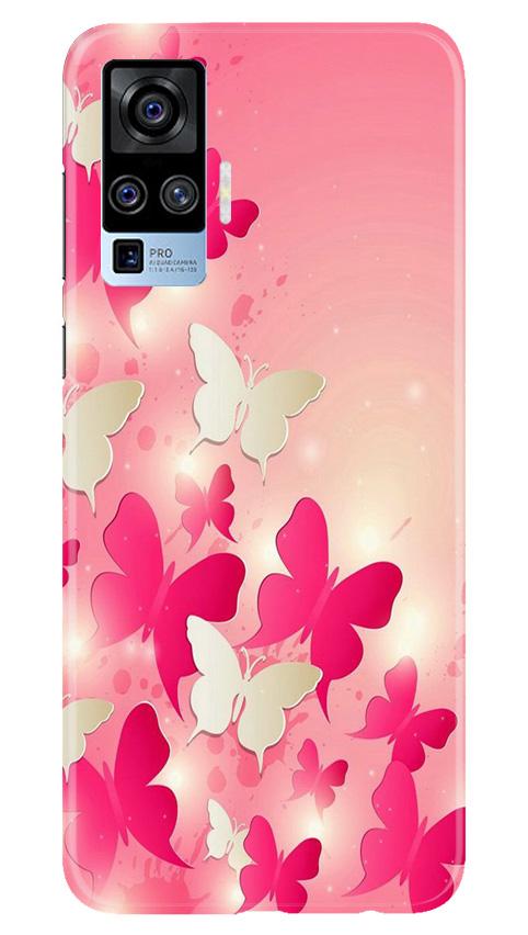 White Pick Butterflies Mobile Back Case for Vivo X50 Pro (Design - 28) White Pick Butterflies Case for Vivo X50 Pro