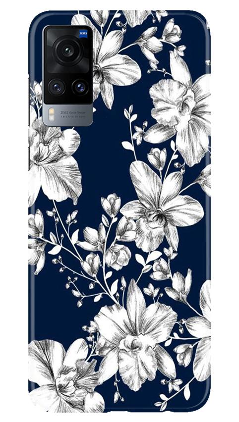 White flowers Blue Background Mobile Back Case for Vivo X60 (Design - 14) White flowers Blue Background Case for Vivo X60