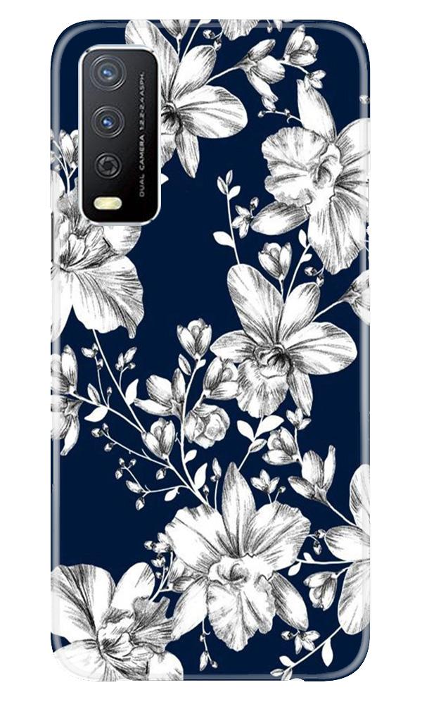 White flowers Blue Background Mobile Back Case for Vivo Y12s (Design - 14) White flowers Blue Background Case for Vivo Y12s