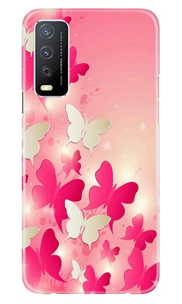 White Pick Butterflies Mobile Back Case for Vivo Y12s (Design - 28) White Pick Butterflies Case for Vivo Y12s