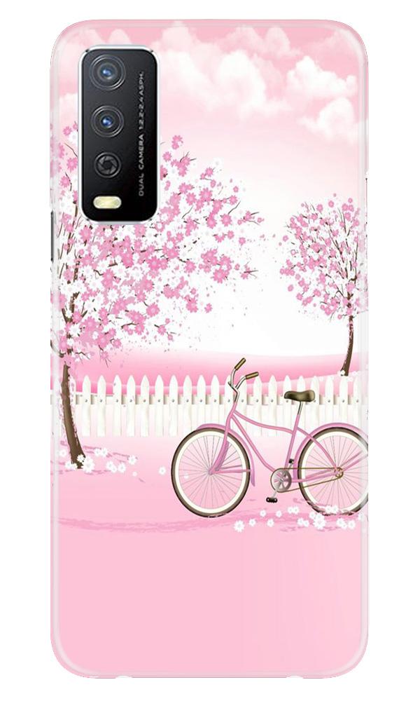 Pink Flowers Cycle Mobile Back Case for Vivo Y12s (Design - 102) Pink Flowers Cycle Case for Vivo Y12s (Design - 102)
