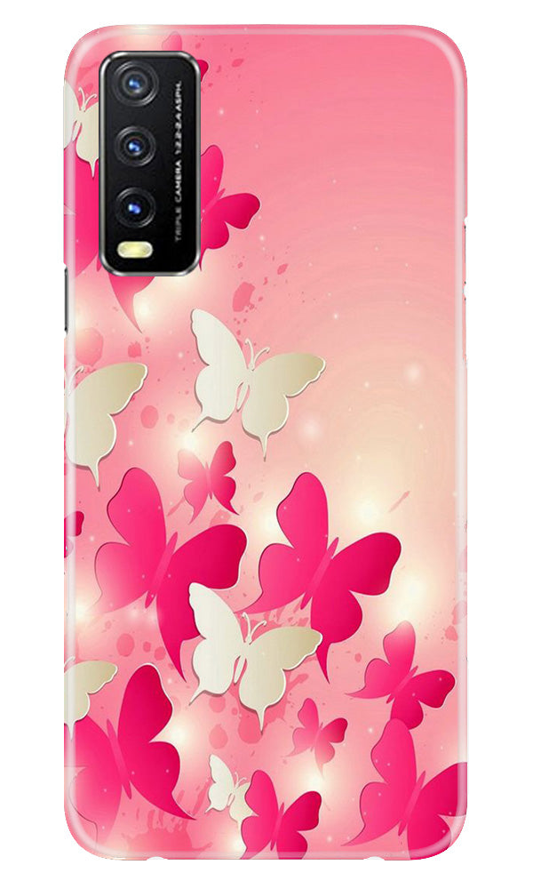 White Pick Butterflies Mobile Back Case for Vivo Y20A (Design - 28) White Pick Butterflies Case for Vivo Y20A