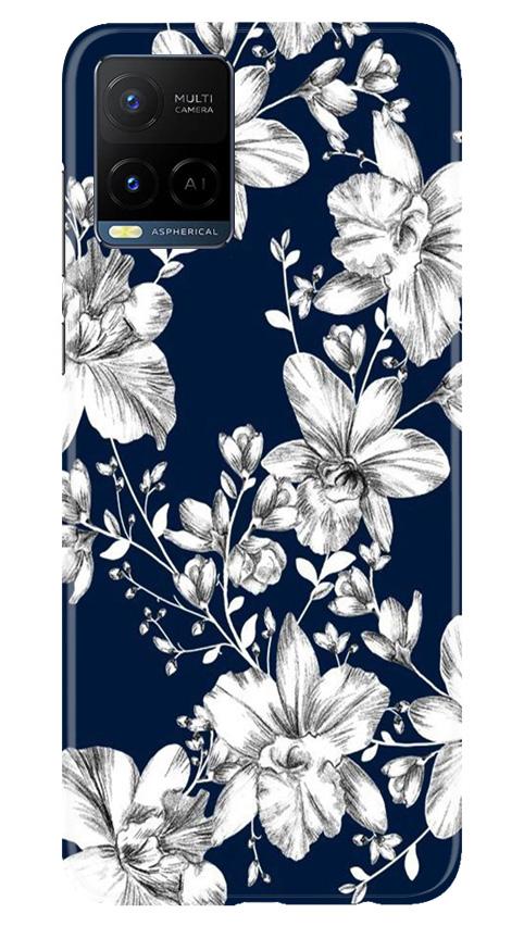 White flowers Blue Background Mobile Back Case for Vivo Y21 (Design - 14) White flowers Blue Background Case for Vivo Y21
