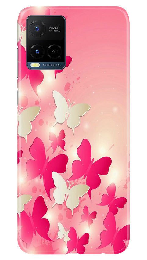 White Pick Butterflies Mobile Back Case for Vivo Y21T (Design - 28) White Pick Butterflies Case for Vivo Y21T