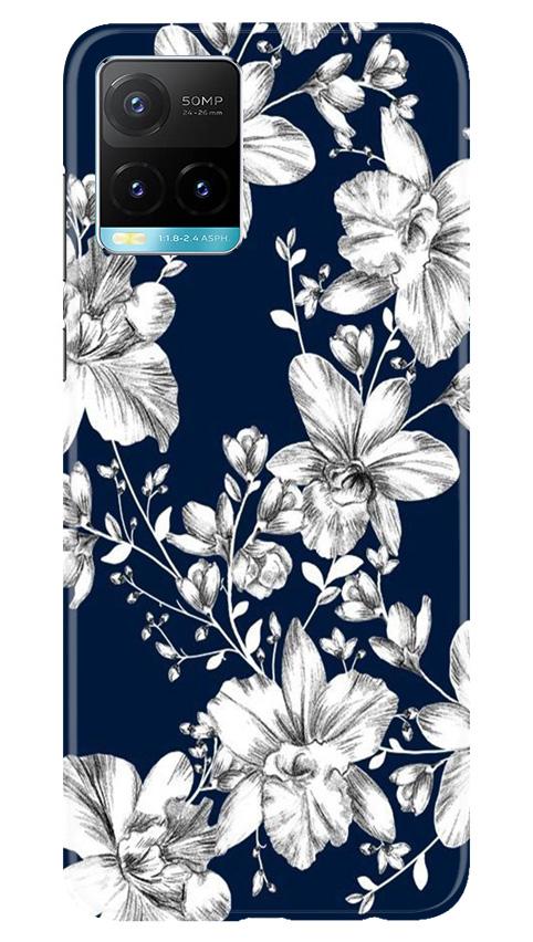 White flowers Blue Background Mobile Back Case for Vivo Y33s