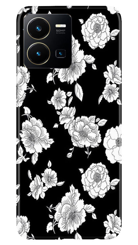White flowers Black Background Mobile Back Case for Vivo Y22 (Design - 9) White flowers Black Background Case for Vivo Y22
