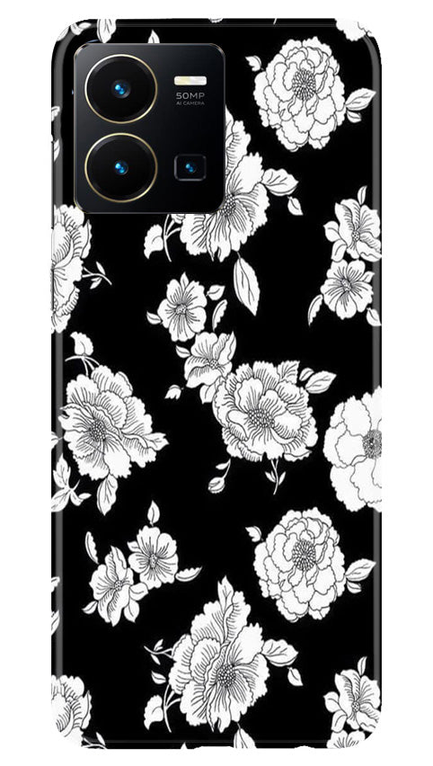 White flowers Black Background Mobile Back Case for Vivo Y35 (Design - 9) White flowers Black Background Case for Vivo Y35