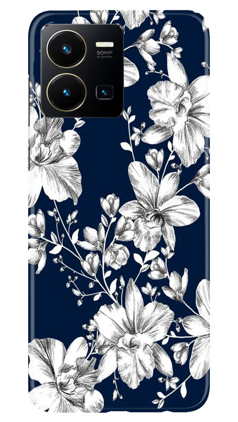White flowers Blue Background Mobile Back Case for Vivo Y22 (Design - 14) White flowers Blue Background Case for Vivo Y22