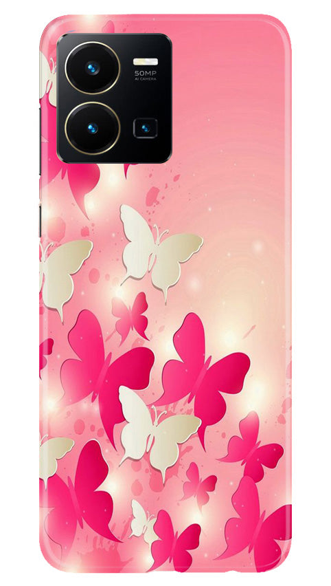 White Pick Butterflies Mobile Back Case for Vivo Y22 (Design - 28) White Pick Butterflies Case for Vivo Y22