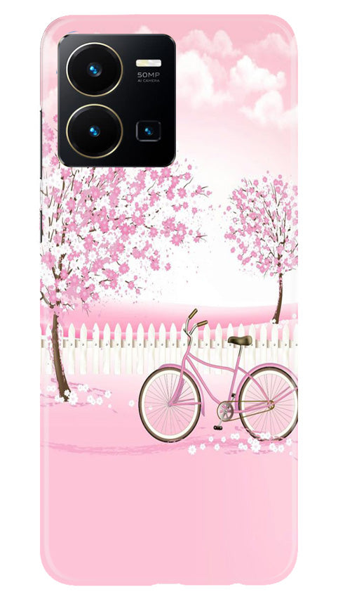 Pink Flowers Cycle Mobile Back Case for Vivo Y22 (Design - 102) Pink Flowers Cycle Case for Vivo Y22 (Design - 102)