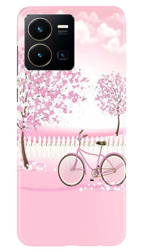 Pink Flowers Cycle Mobile Back Case for Vivo Y35 (Design - 102) Pink Flowers Cycle Case for Vivo Y35 (Design - 102)