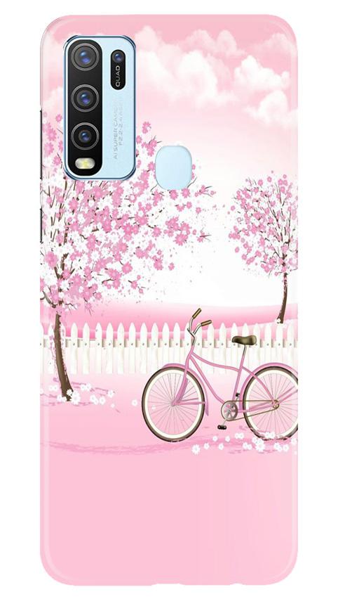 Pink Flowers Cycle Mobile Back Case for Vivo Y30 (Design - 102) Pink Flowers Cycle Case for Vivo Y30 (Design - 102)