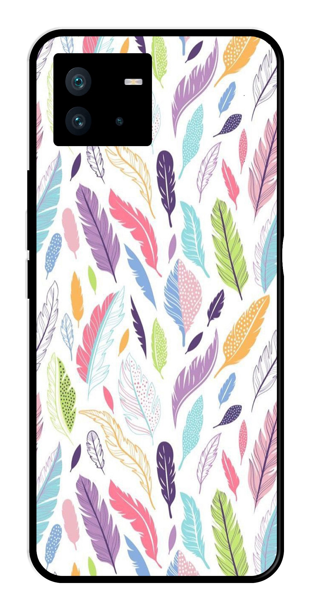 Colorful Feathers Metal Mobile Case for iQOO Neo 6 Colorful Feathers Metal Mobile Case for iQOO Neo 6 (Design No -06)