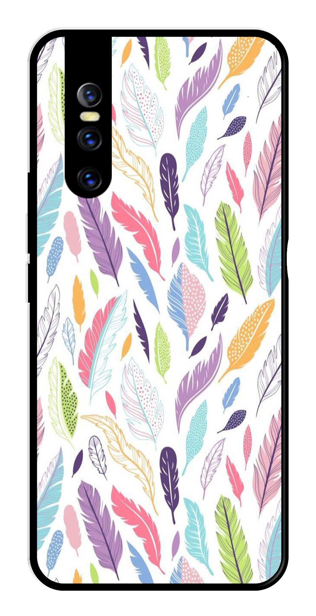 Colorful Feathers Metal Mobile Case for Vivo T1 44W Colorful Feathers Metal Mobile Case for Vivo T1 44W (Design No -06)