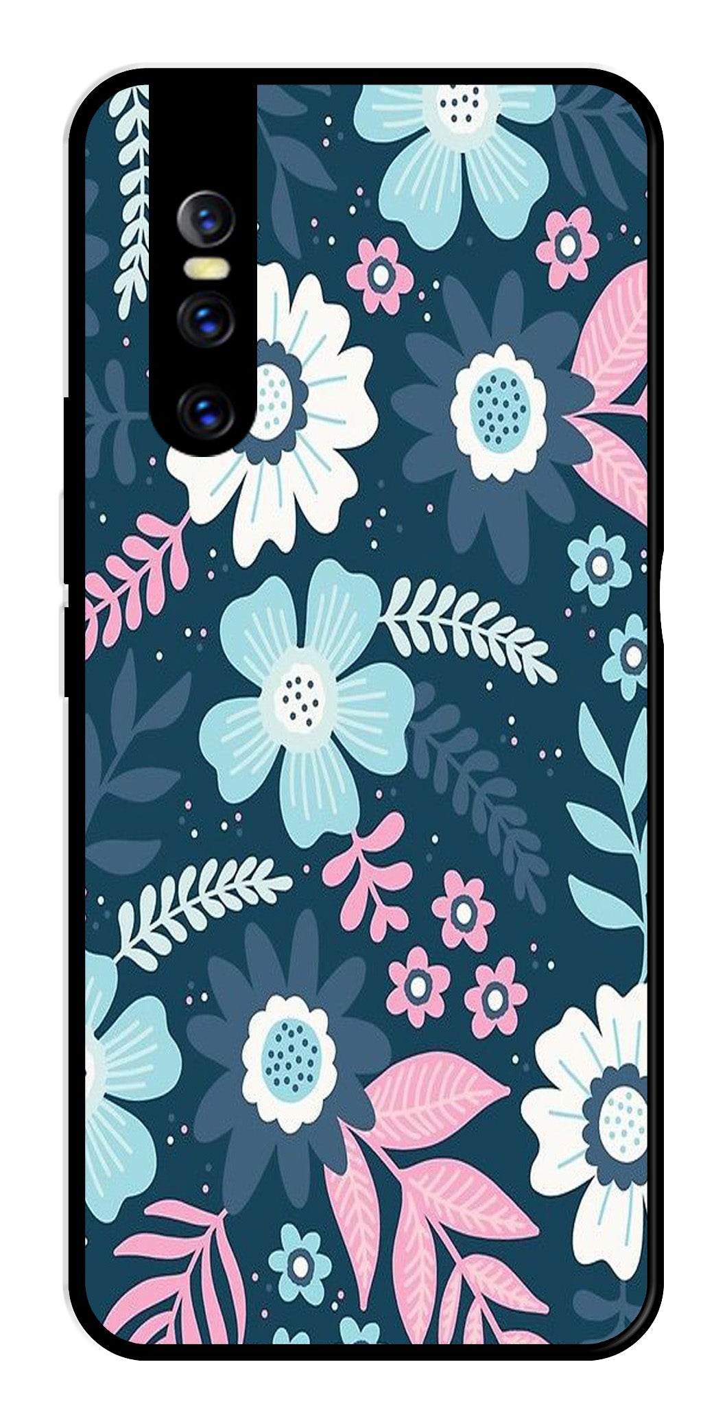 Flower Leaves Design Metal Mobile Case for Vivo T1 44W (Design No -50)