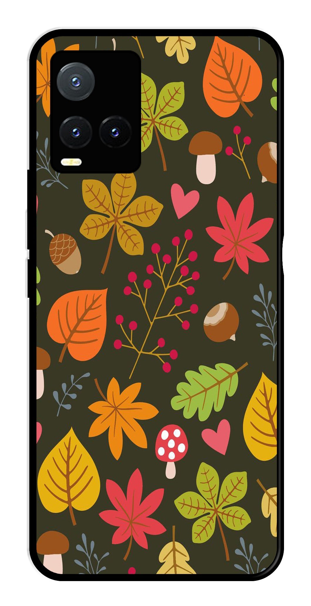 Leaves Design Metal Mobile Case for Vivo T1X (Design No -51)