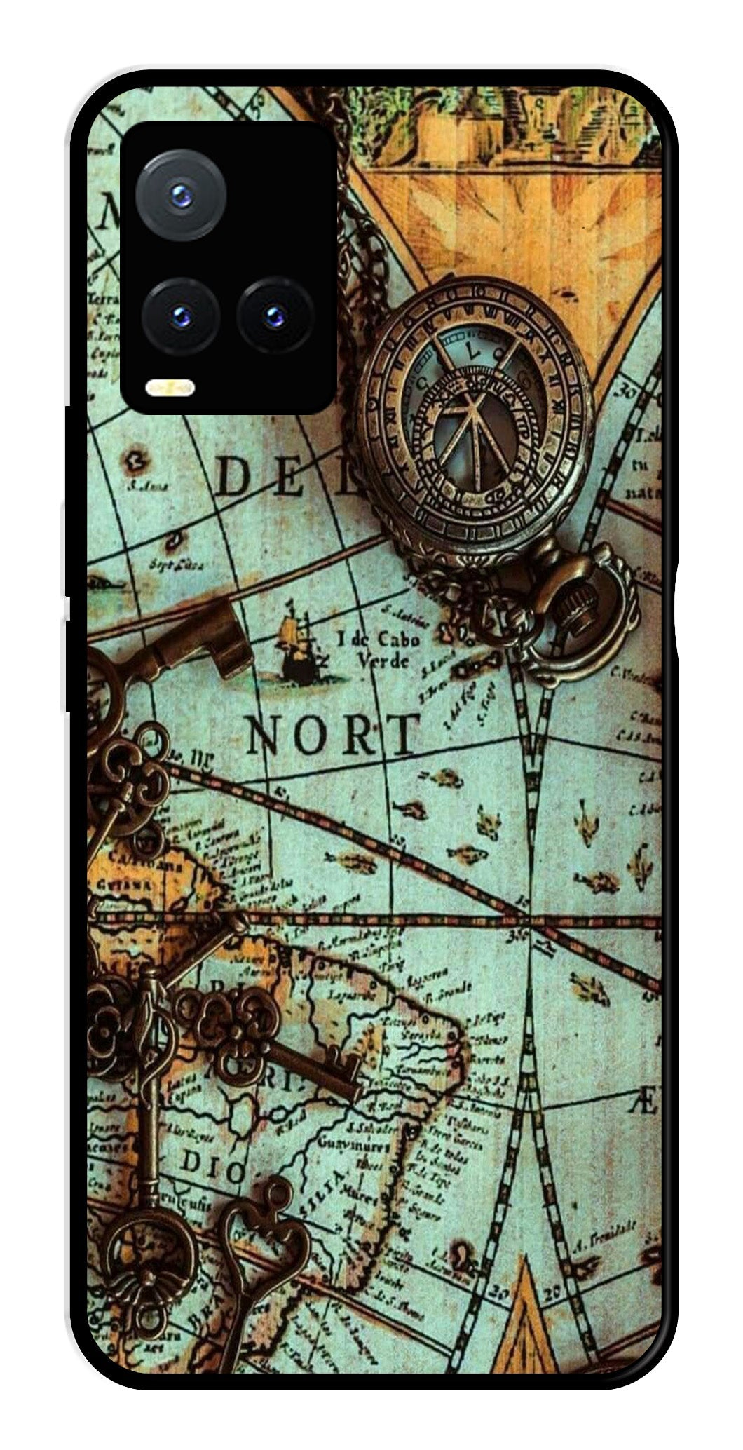 Map Design Metal Mobile Case for Vivo T1X (Design No -54)