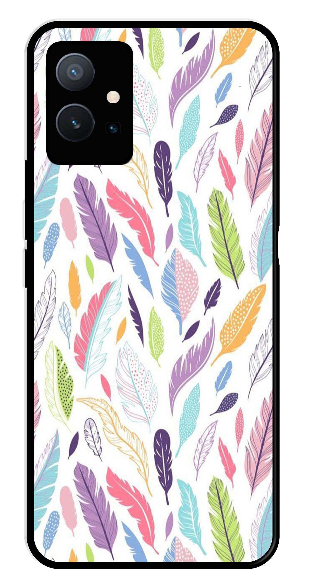 Colorful Feathers Metal Mobile Case for Vivo T1 5G Colorful Feathers Metal Mobile Case for Vivo T1 5G (Design No -06)