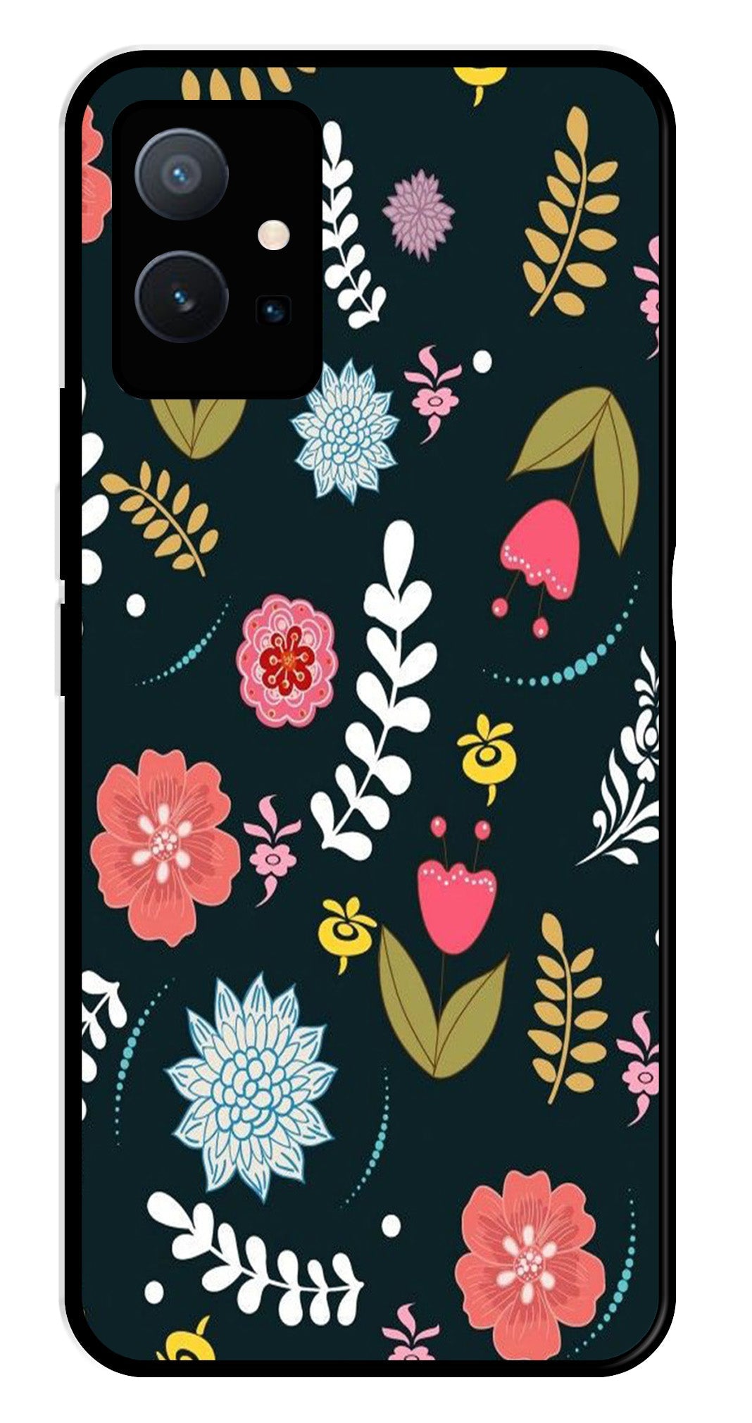 Floral Pattern2 Metal Mobile Case for Vivo Y75 5G Floral Pattern2 Metal Mobile Case for Vivo Y75 5G (Design No -12)