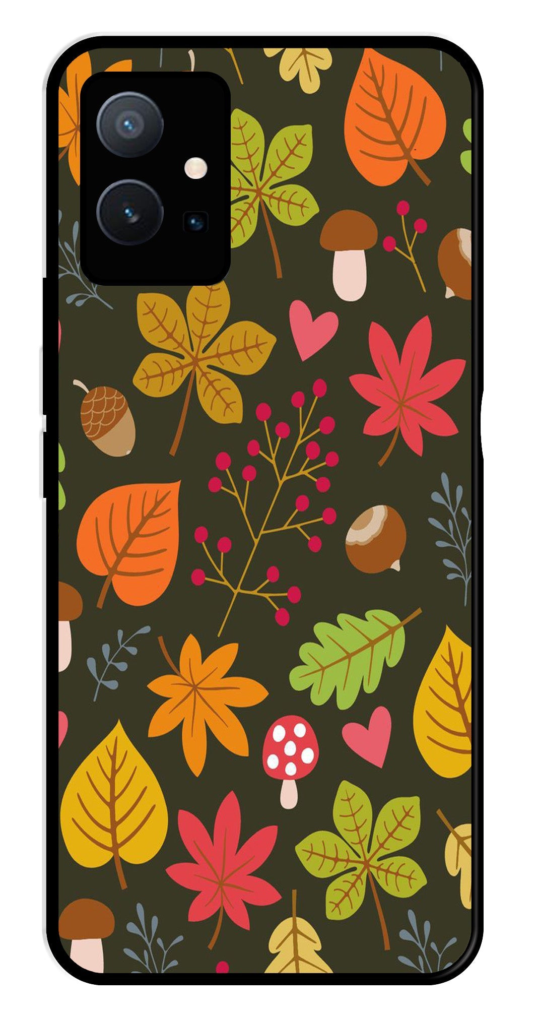 Leaves Design Metal Mobile Case for Vivo T1 5G (Design No -51)