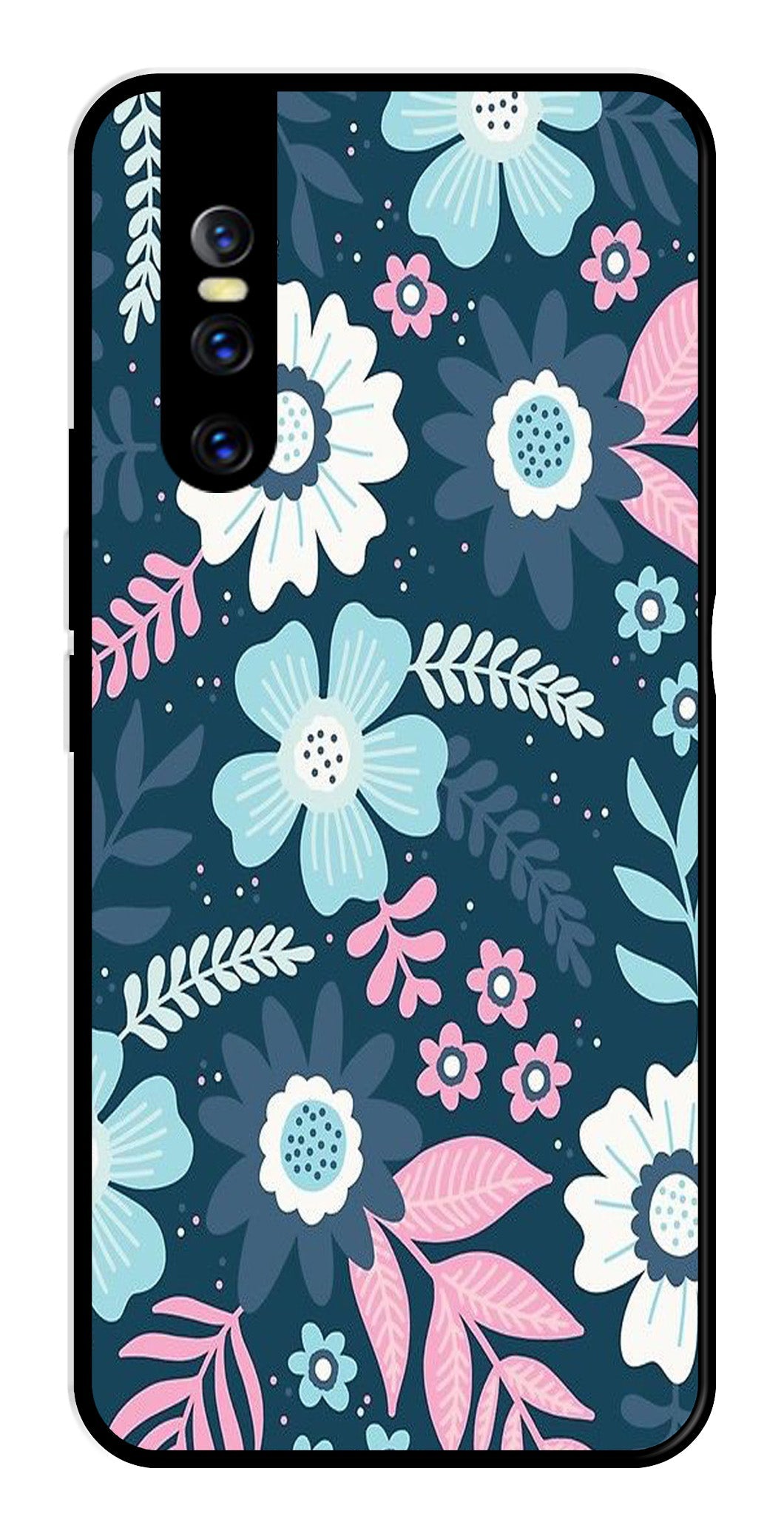 Flower Leaves Design Metal Mobile Case for Vivo V15 (Design No -50)