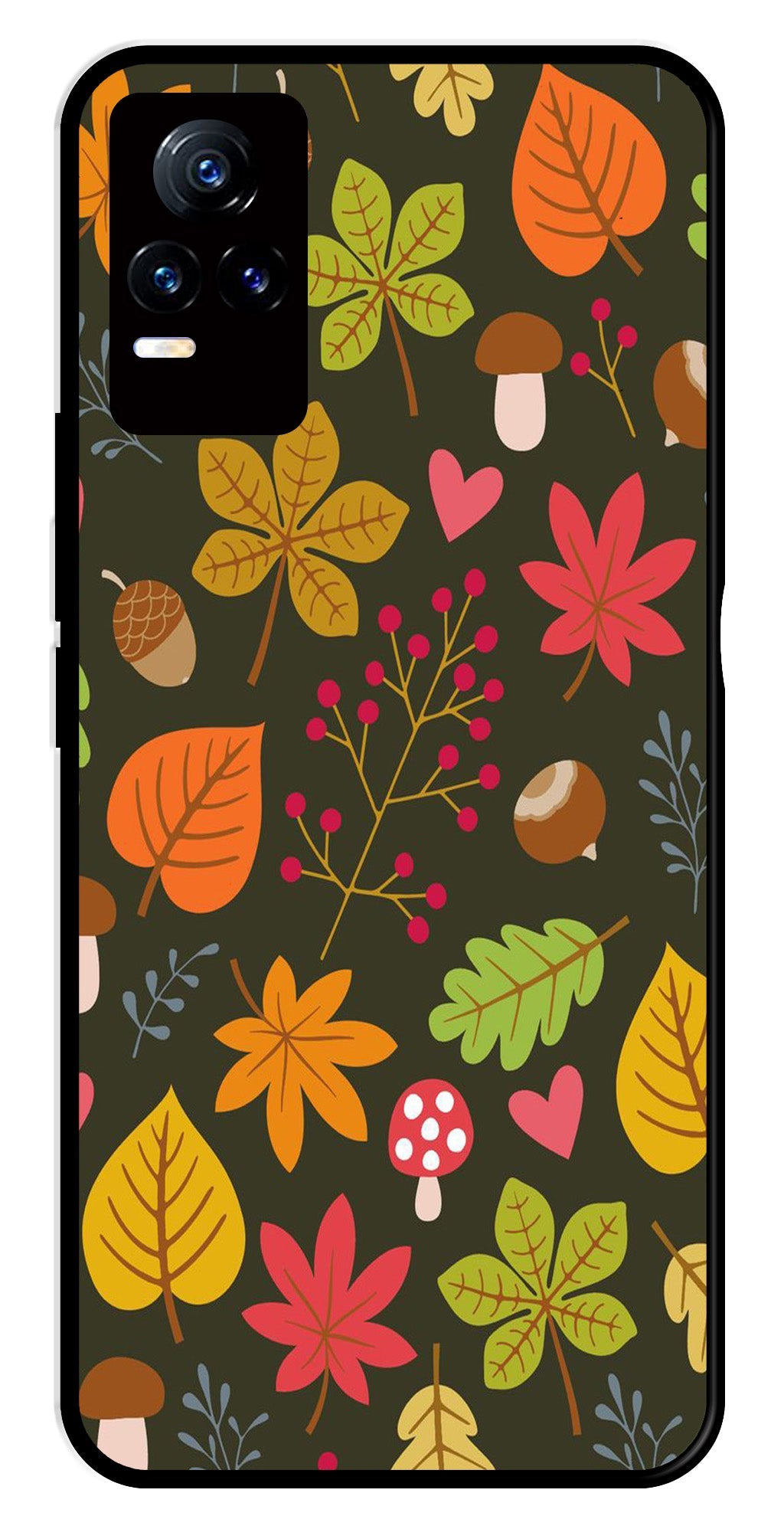 Leaves Design Metal Mobile Case for Vivo Y73 4G (Design No -51)