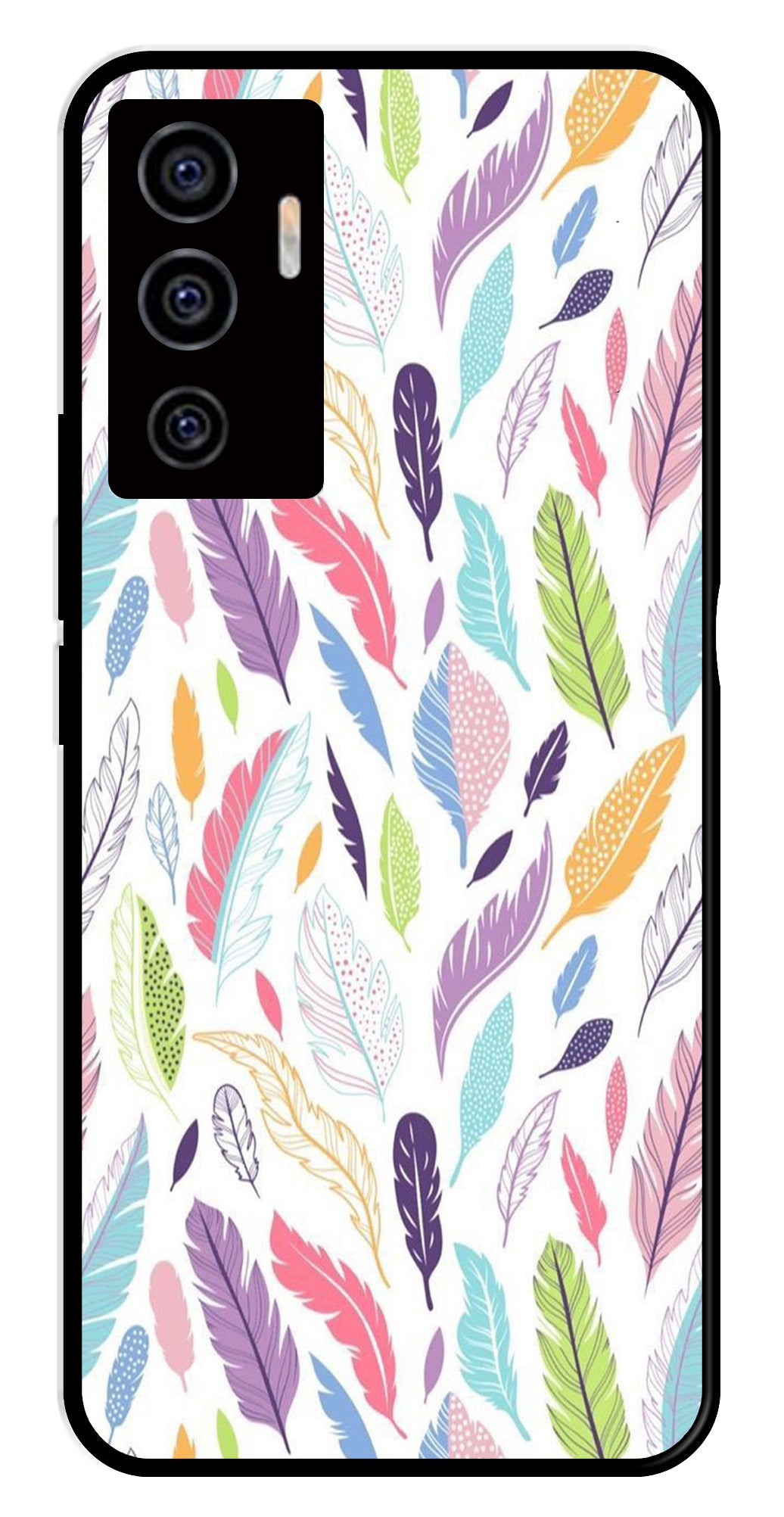 Colorful Feathers Metal Mobile Case for Vivo V22E 5G Colorful Feathers Metal Mobile Case for Vivo V22E 5G (Design No -06)